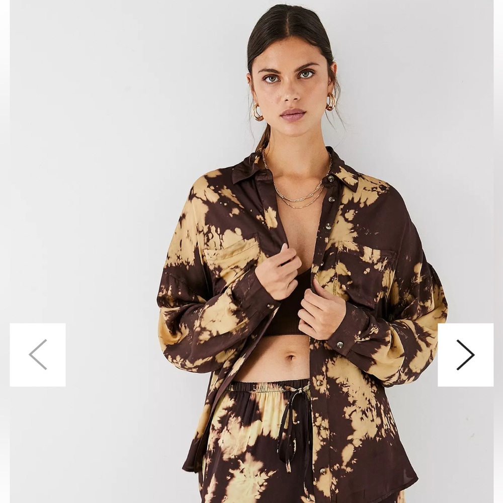 Urban outfitters Chocolate Brown Tie-Dye‎ Silky Shirt